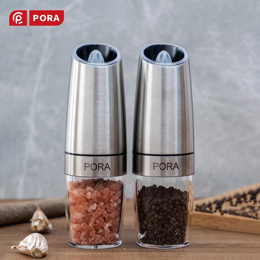 Đồng Hồ Nam Dây Thép Không Gỉ Lọ Xay Tiêu Điện Muối Và Tiêu Bộ Máy Mài Với Đế Kim Loại Dụng Cụ Nhà Bếp Trọng Lực Tự Động Cối Xay Gia Vị