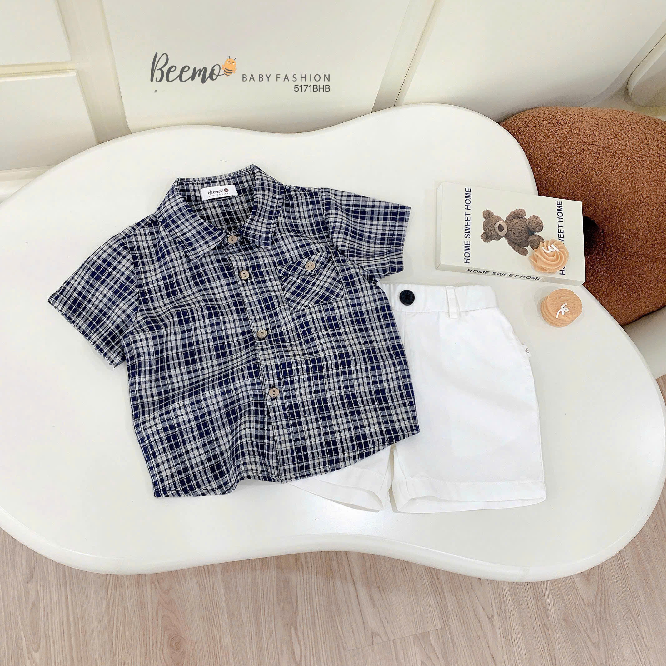 set bộ áo sơ mi phối quần trắng công tử cho bé trai từ 10-25kg hàng thiết kế
