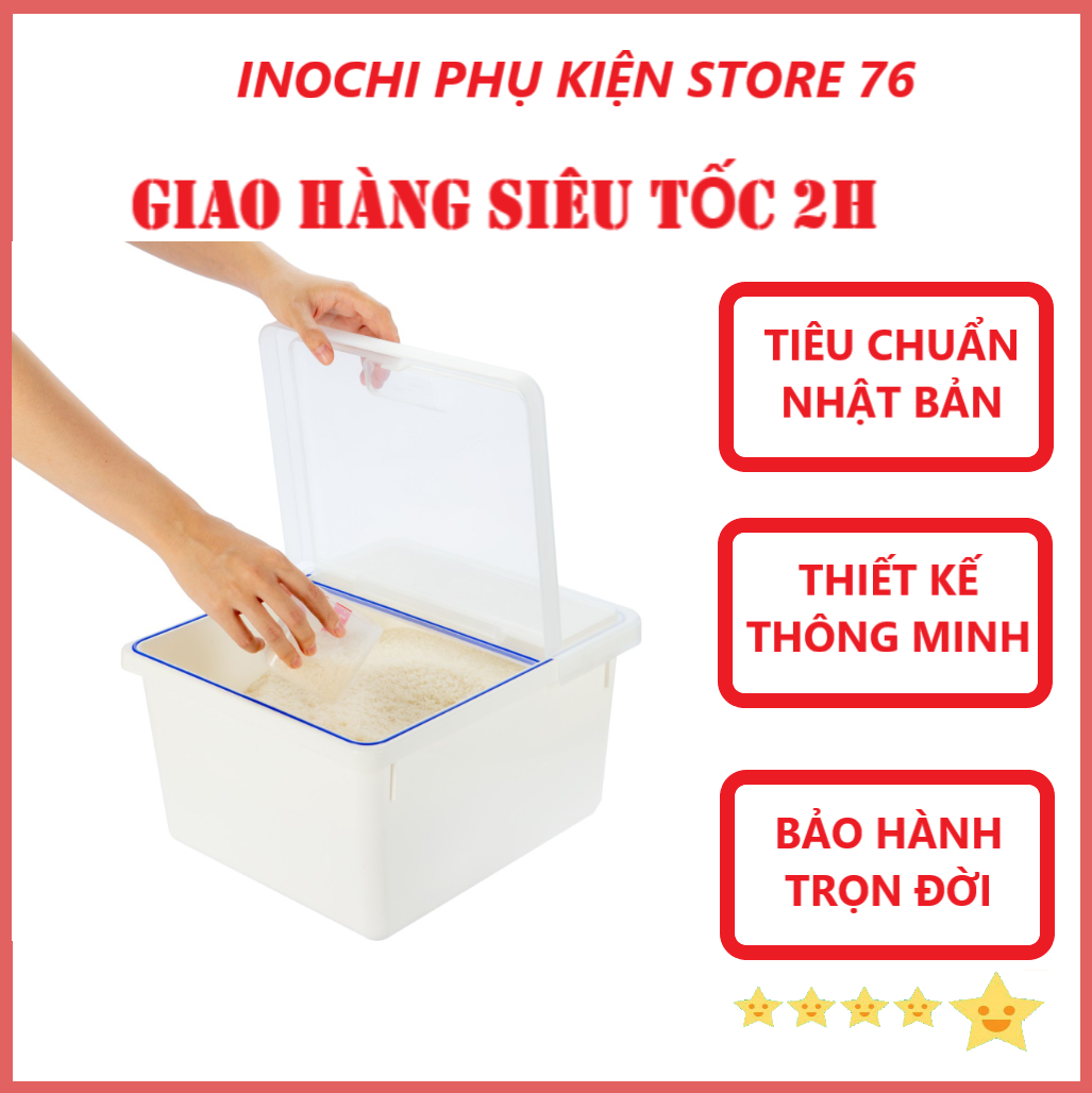 Thùng Đựng Gạo Cao Cấp Thông Minh Chuẩn Nhật Bản Sendai 12kg ( Tặng kèm khăn lau pakasa và ca đong) - Hàng Chính Hãng