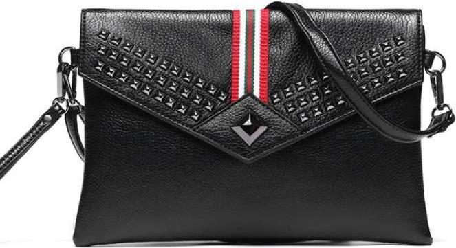Unisex Fashion Striped Clutch Bag PU Leather - Black