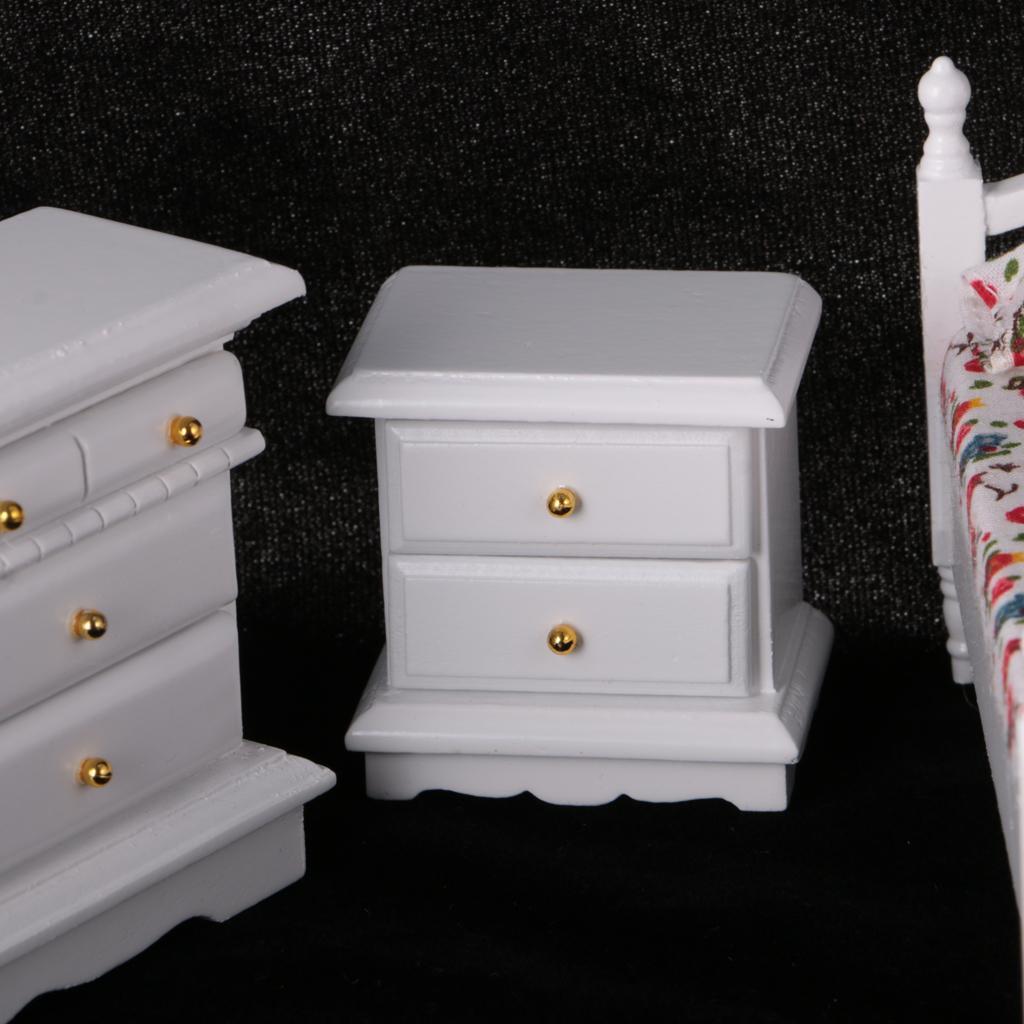 Miniature Wooden Bed Chair Cabinet Model for 1/12 Dolls House Bedroom Decor