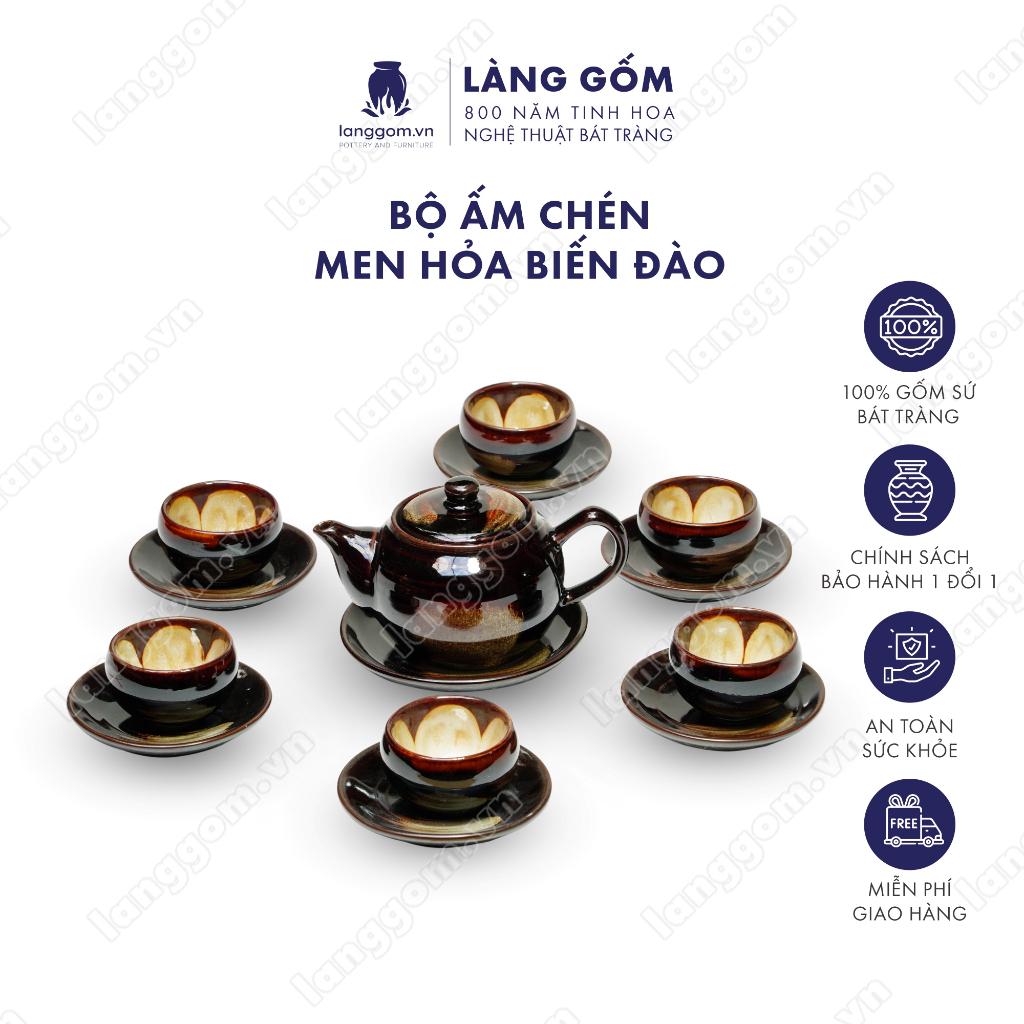 Bộ ấm chén Men hỏa biến đào - Gốm sứ Bát Tràng - Làng Gốm
