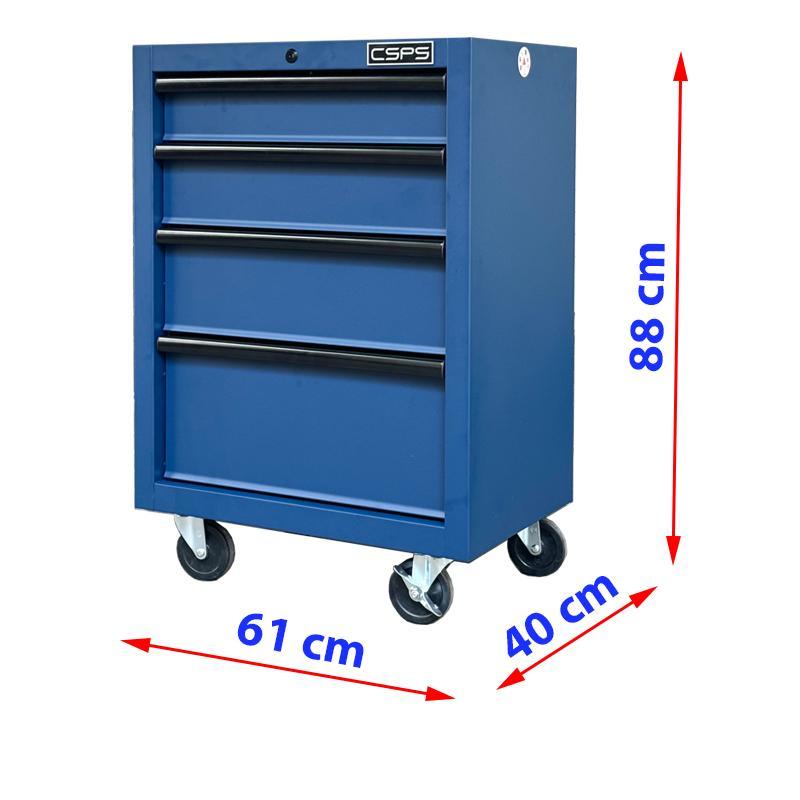 Tủ dụng cụ CSPS 61cm - 04 hộc kéo màu xanh dương kèm bánh xe Fbn 12cm