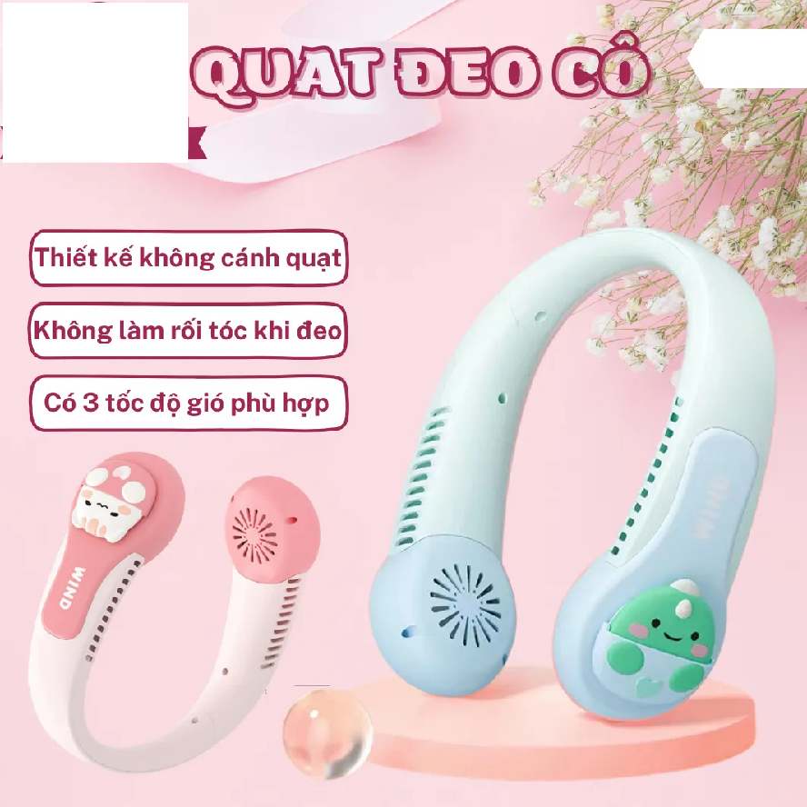 Quạt đeo choàng cổ mini tích điện thiết kế không cánh, tránh bị cuốn tóc khi dùng, làm mát cực nhanh, họa tiết hoạt hình độc đáo, phù hợp cho cả trẻ em và người lớn