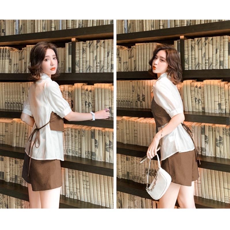 Set sơmi gile nâu-quần short
