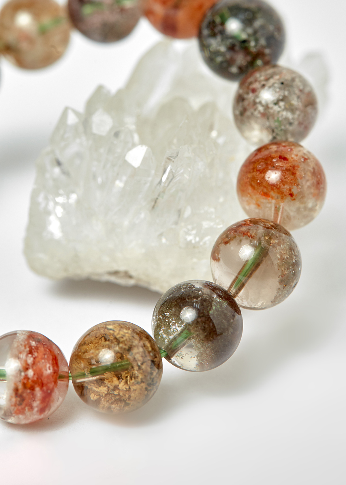 Vòng thạch anh ưu linh phối charm hoa văn bạc hạt 10mm , đk 52mm - Ngọc Quý Gemstones