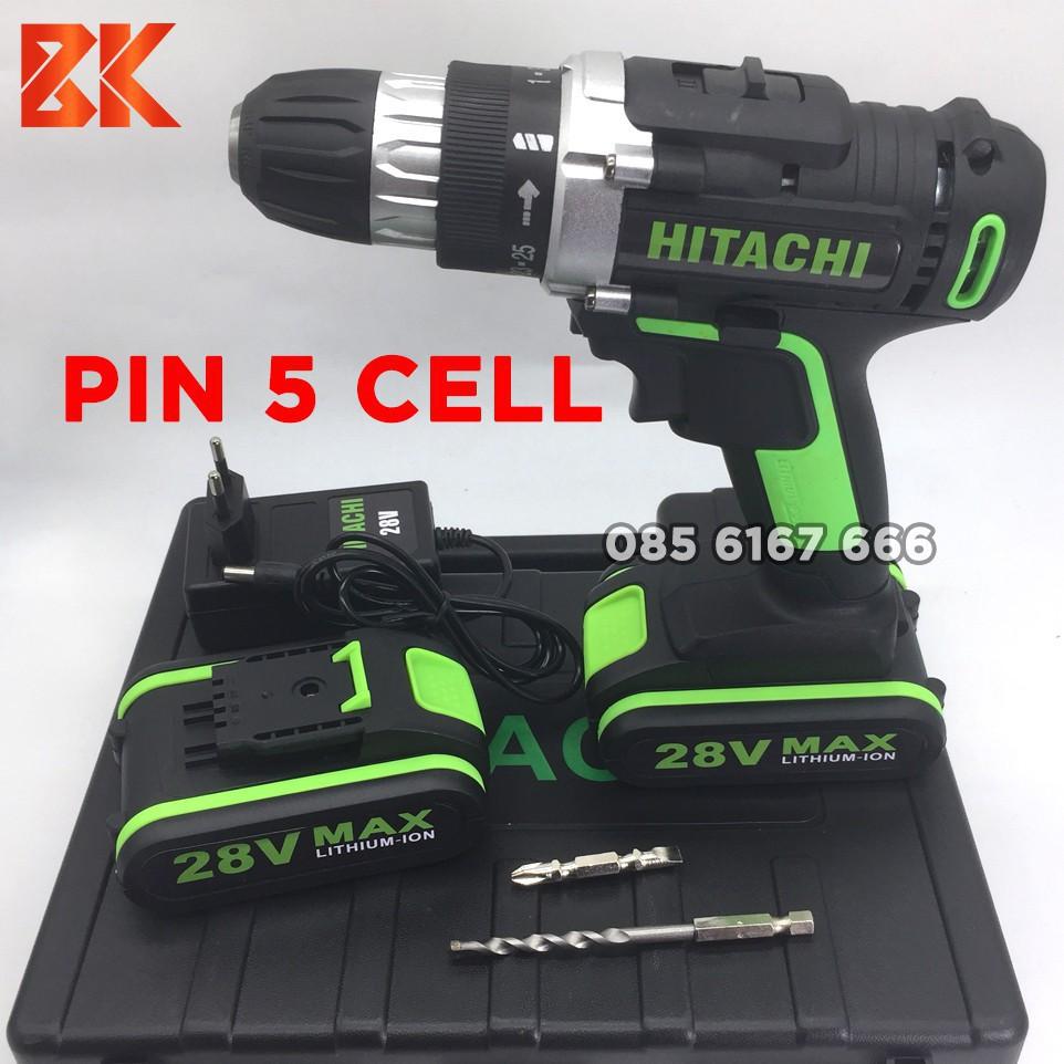 Máy Khoan PIN HITACHI 28V 2 Chức Năng - TẶNG Kèm Đầu Cọ Máy Khoan - Pin 5 Cell - Máy Khoan Gỗ, Máy Bắt Vít HITACHI 28V