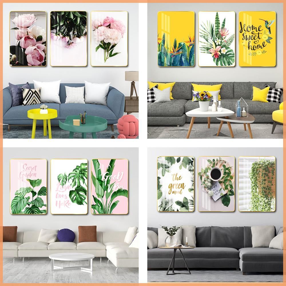 Tranh treo tường tráng gương lá xanh decor trang trí phòng ngủ, phòng khách, cầu thang có khung cao cấp cỡ đại tặng đinh