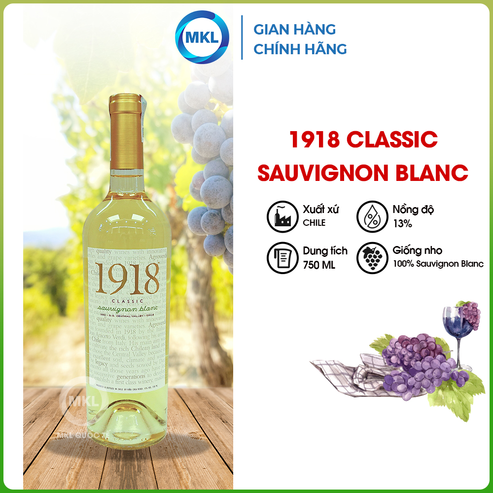 Rượu Vang Trắng Chile 1918 Classic Sauvignon Blanc 750ml 13% Chile - Chính Hãng