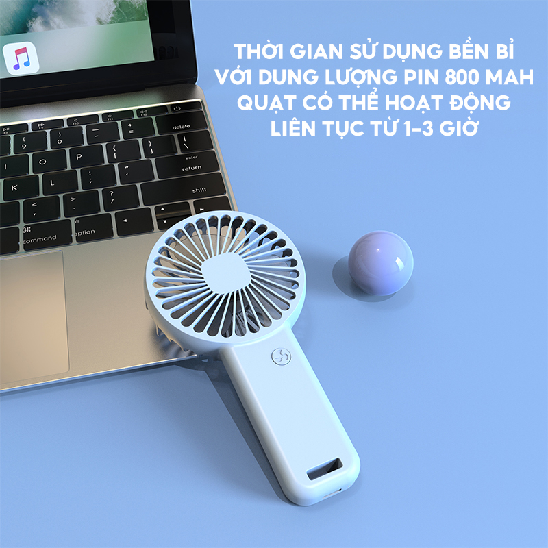 Quạt Tích Điện Mini Cầm Tay Kèm Giá Đỡ Điện Thoại Dung Lượng Pin 800mah