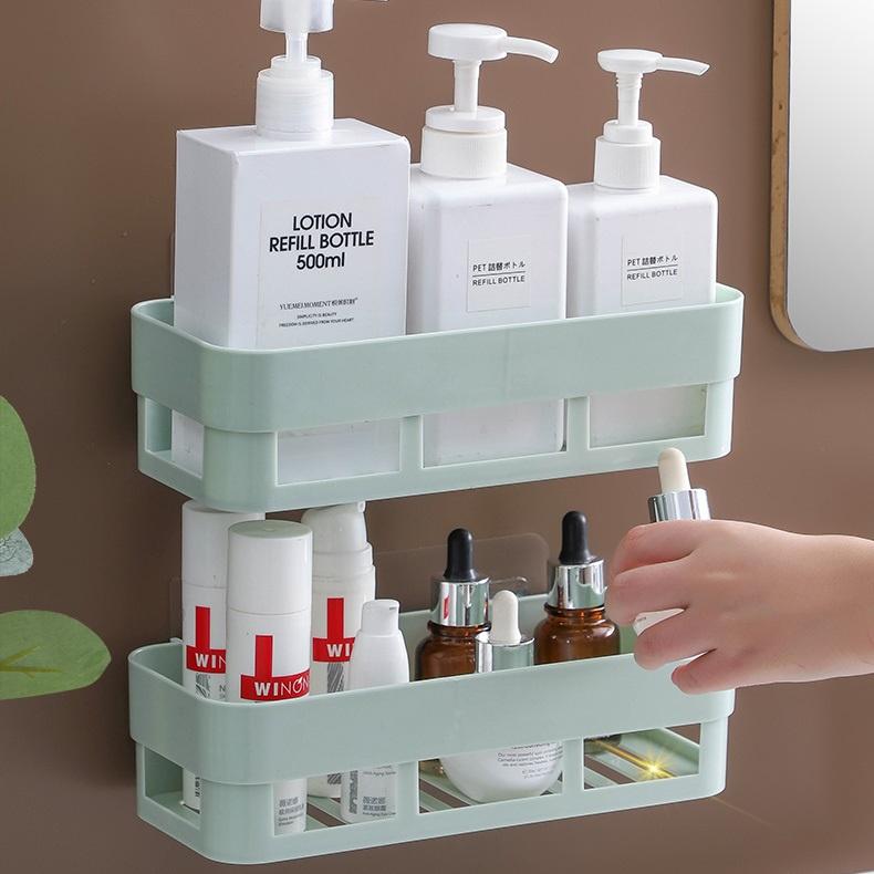 Kệ nhựa treo tường nhà tắm, nhà bếp dán tường chịu lực - Giá để đồ nhà tắm dán tường hình chữ nhật