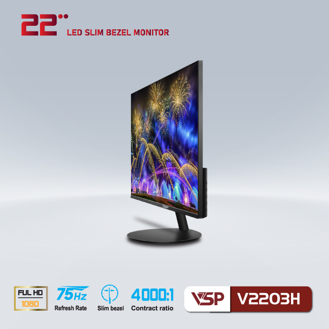 Màn hình VSP V2203H 22inch (21,5&quot; VA FHD 75Hz, HDMI+VGA+Audio 3.5) - Hàng chính hãng TECH VISION phân phối