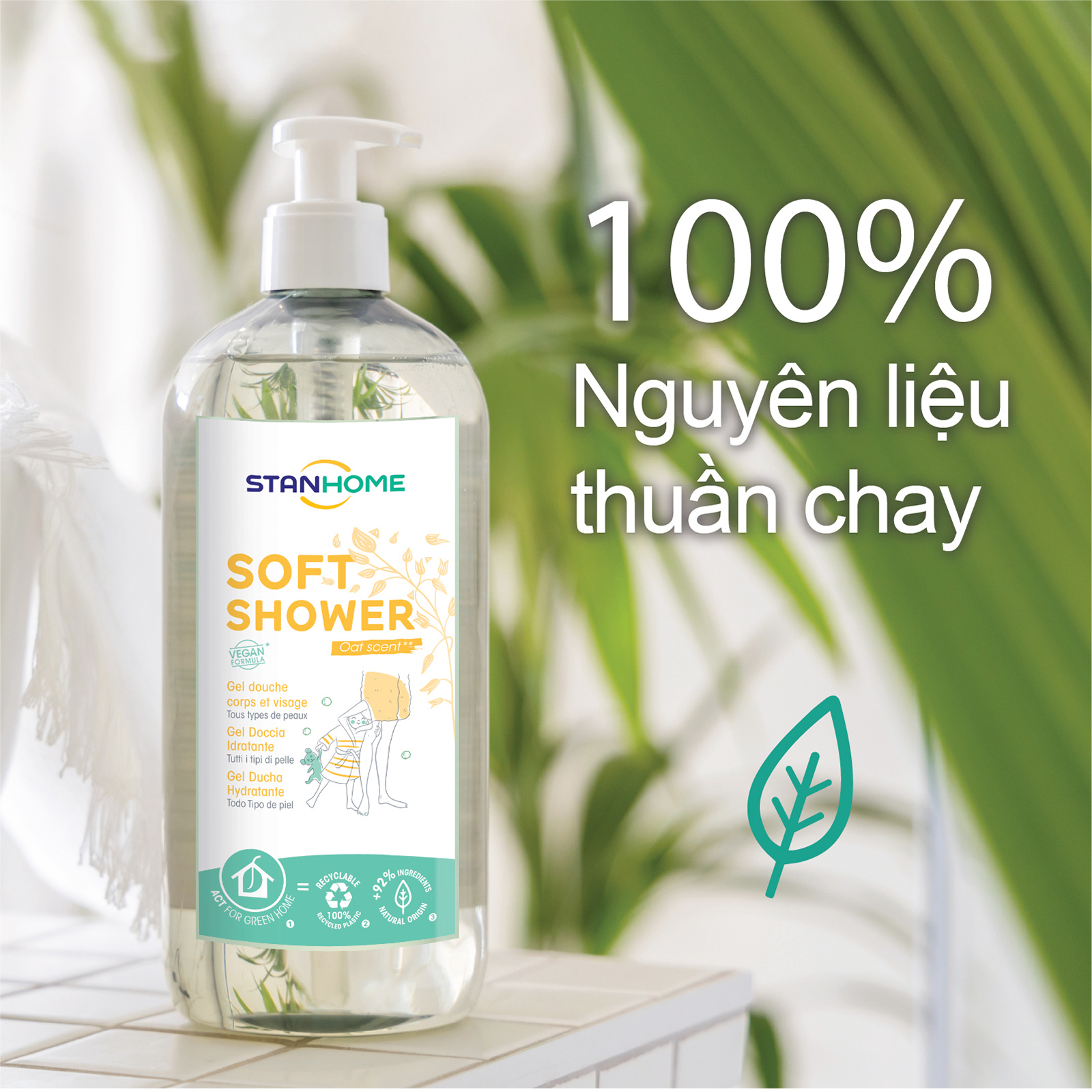 Sữa tắm, rửa mặt không xà phòng hương yến mạch Stanhome Soft Shower Oat 740ML/chai