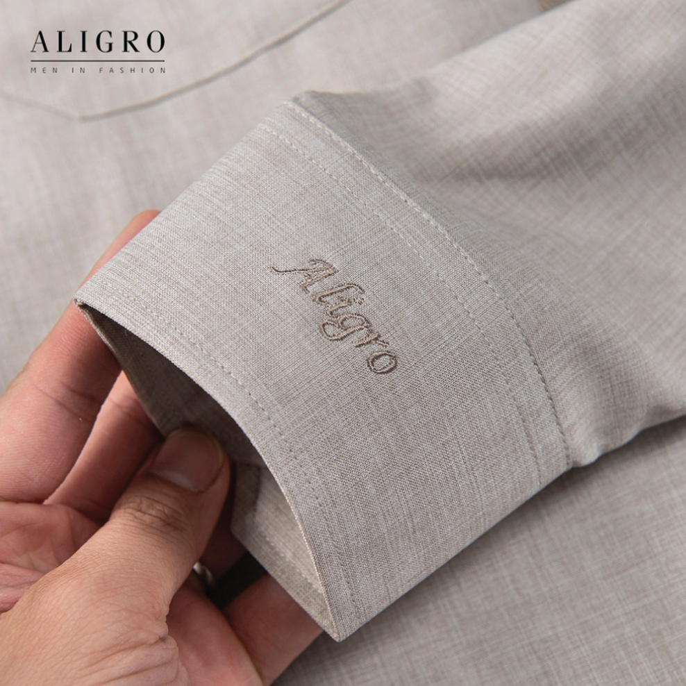 Hình ảnh Áo sơ mi nam dài tay ALIGRO cổ bẻ dáng ôm body 100% chất cotton trơn màu ghi ALGS157
