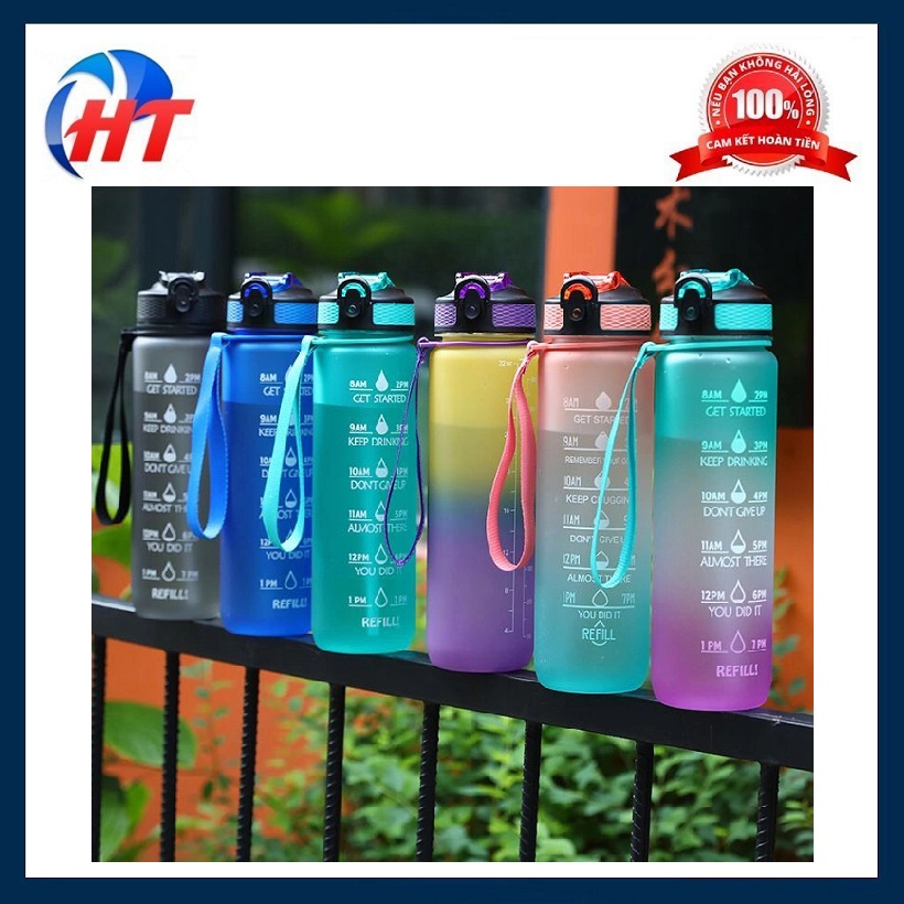 BÌNH NƯỚC REFILL 1.000ML CHIA GIỜ  , ĐA SẮC - HT