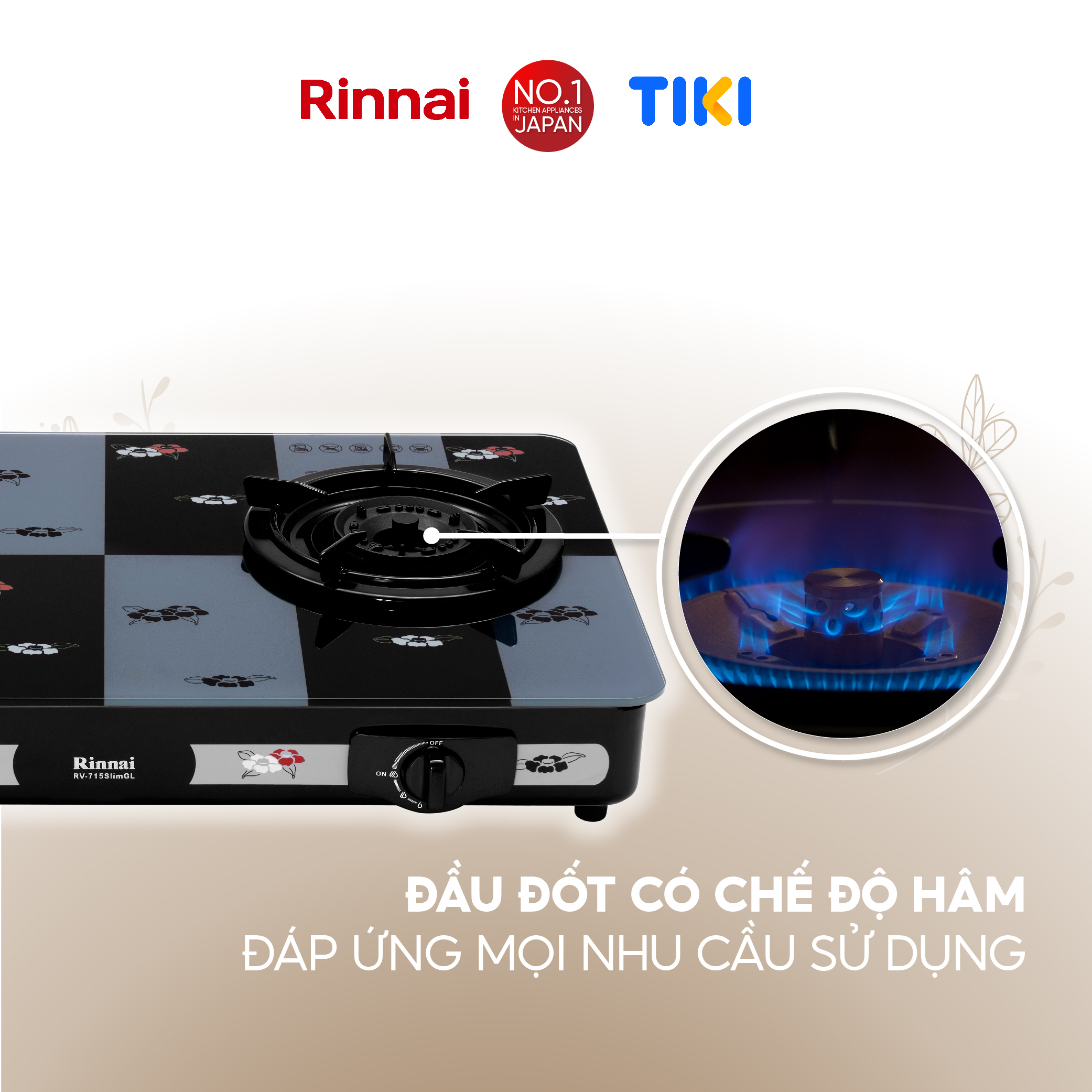 Bếp gas dương Rinnai RV-715Slim(GL-Pe) mặt bếp kính và kiềng bếp men - Hàng chính hãng.