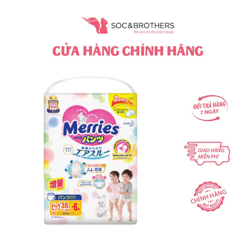 Bỉm quần Merries cộng miếng chính hãng XL38 + 6