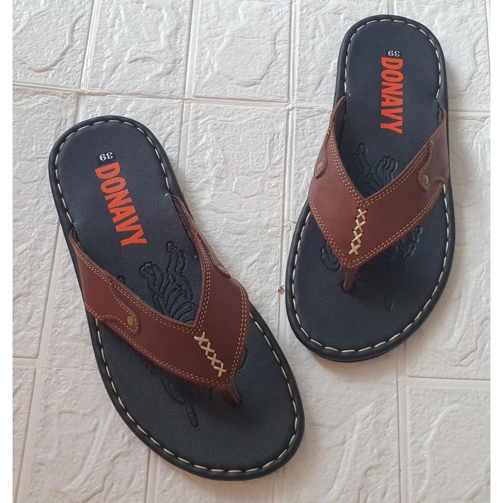 DÉP XỎ NGÓN NAM DA BÒ THẬT 100% ĐÍNH KHUY
