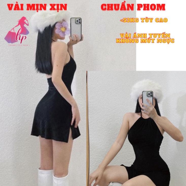 Đầm yếm nữ ánh nhũ hở lưng, váy nhung cột nơ dáng ngắn xẻ tà dáng chữ A mầu đen kiểu hàn quốc thời trang VD115  -TEEN