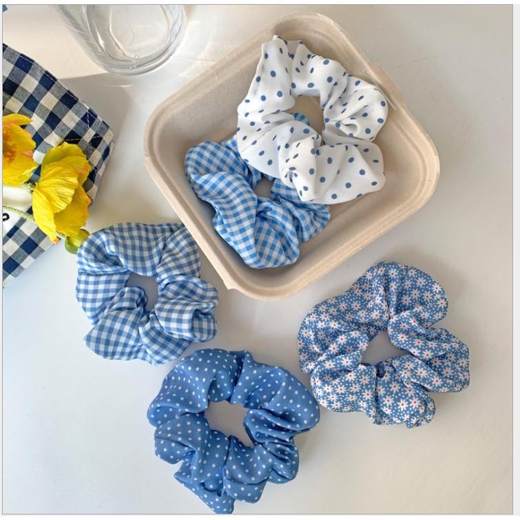 Set 2 dây cột tóc, dây đeo tay vải scrunchies Họa tiết xinh retro xinh xắn đáng yêu