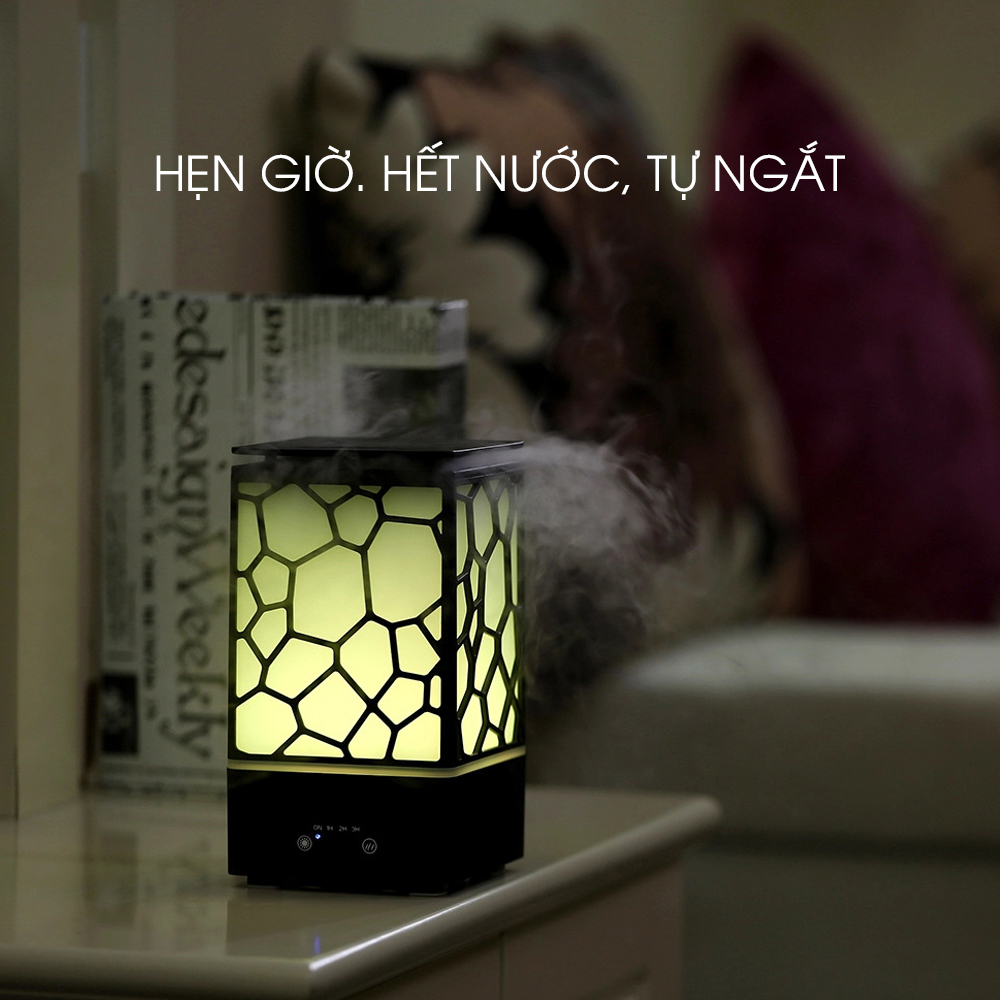 Máy khuếch tán tinh dầu siêu âm tạo ẩm Cát Tường có đèn LED 7 màu, chế độ hẹn giờ, tự đông ngắt khi hết nước, tặng kèm tinh dầu sả chanh Kobi