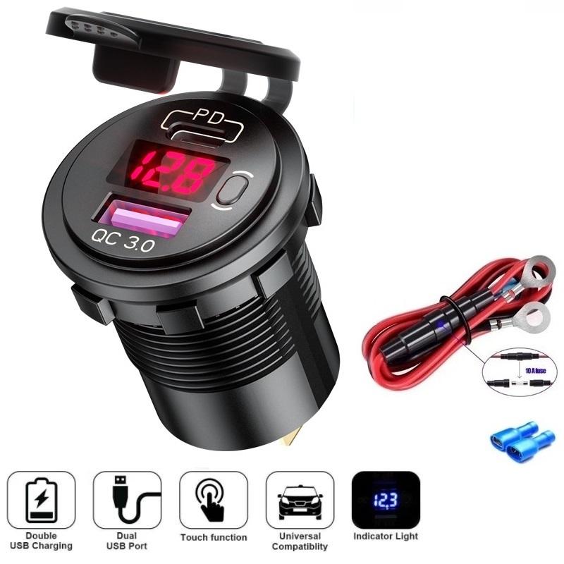 48W USB TYPE C Xe USB Ổ cắm bộ sạc 12V/24V ổ cắm USB kép PD3.0 & QC3.0