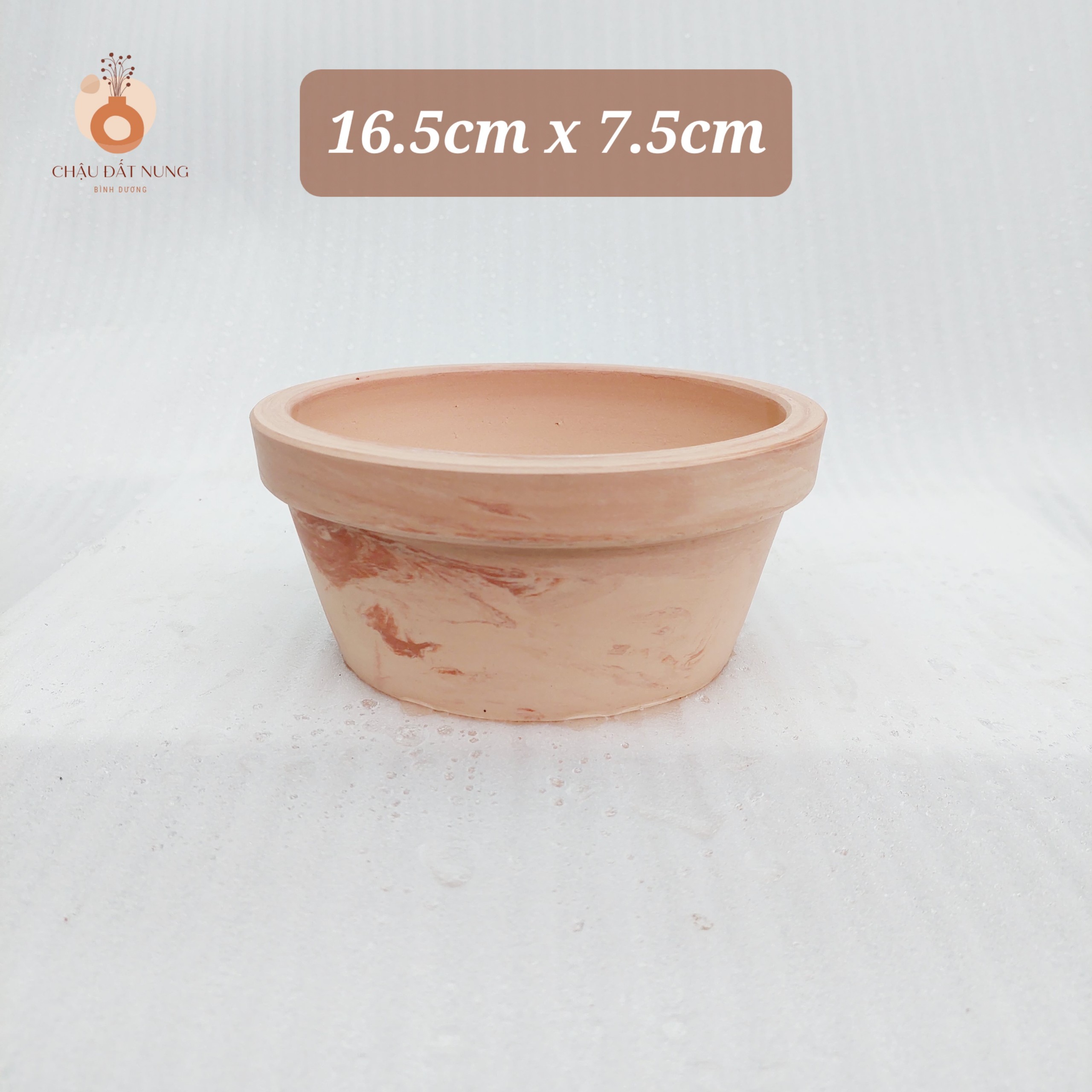 Chậu đất nung Bình Dương - Cái thau, đường kính miệng 15cm, chiều cao 7cm