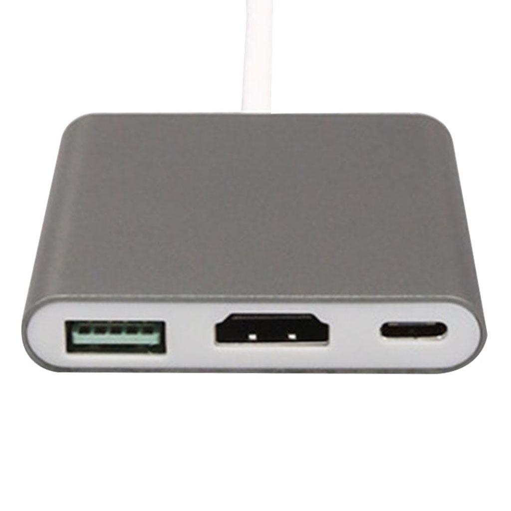 3 In 1 Hub USB C Type C to 4K HDMI USB 3.0 PD Adapter for Projector Gray