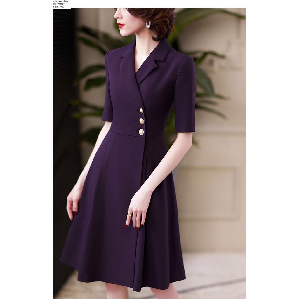 tk671020-ĐẦM XÒE CỔ VEST ĐÍNH NÚT