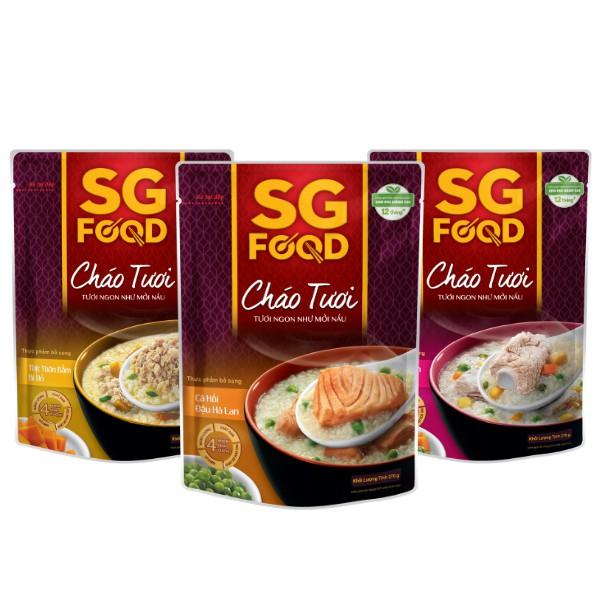 Lốc 3 gói cháo tươi SG Food(thịt bằm, sườn non, cá hồi) 240g