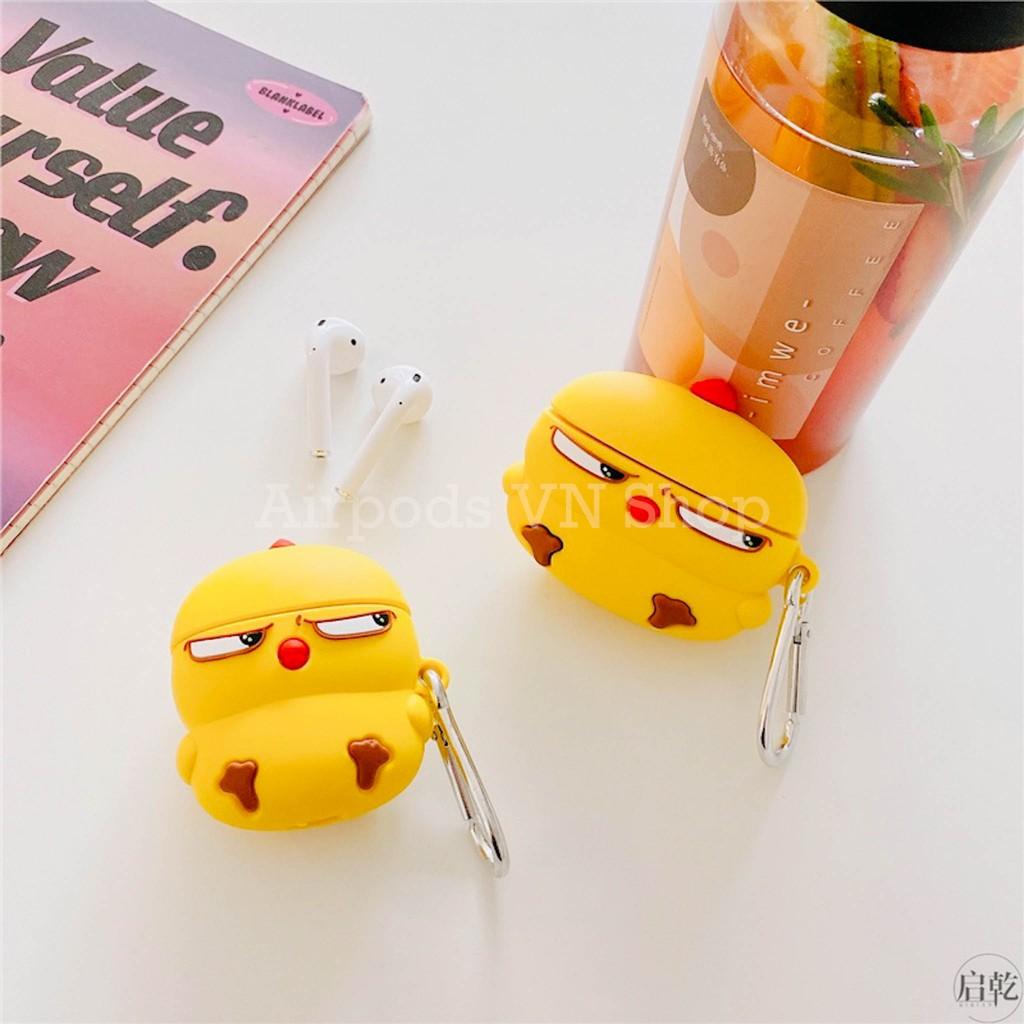 Bao Case Ốp dành cho Airpods 1/2 & Airpods Pro gà vàng mặt ngầu silicon 3D cao cấp