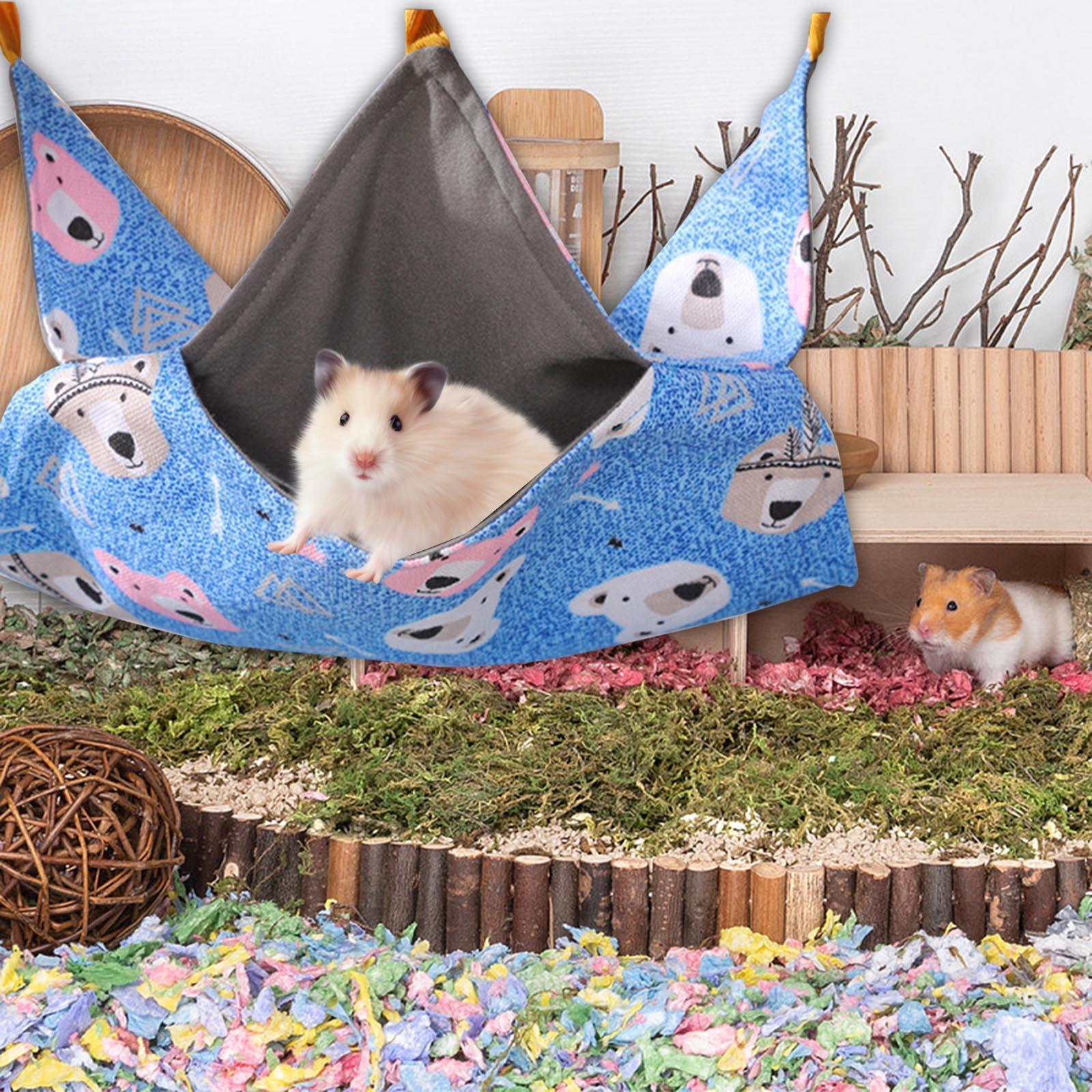 Hamster Hammock Pet Cage Hammock Cage Hanging 2 Layer Tunnel Toys Warm Play Swinging Bed Pet Sleeping Bed for Small Pet, Totoro, Rat, Chinchilla