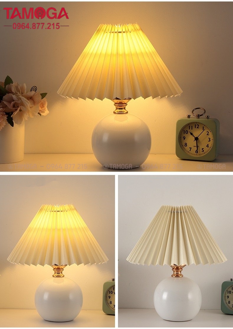 Đèn bàn phòng ngủ chất liệu gốm sứ xếp ly TAMOGA 6001 decor nhà cửa