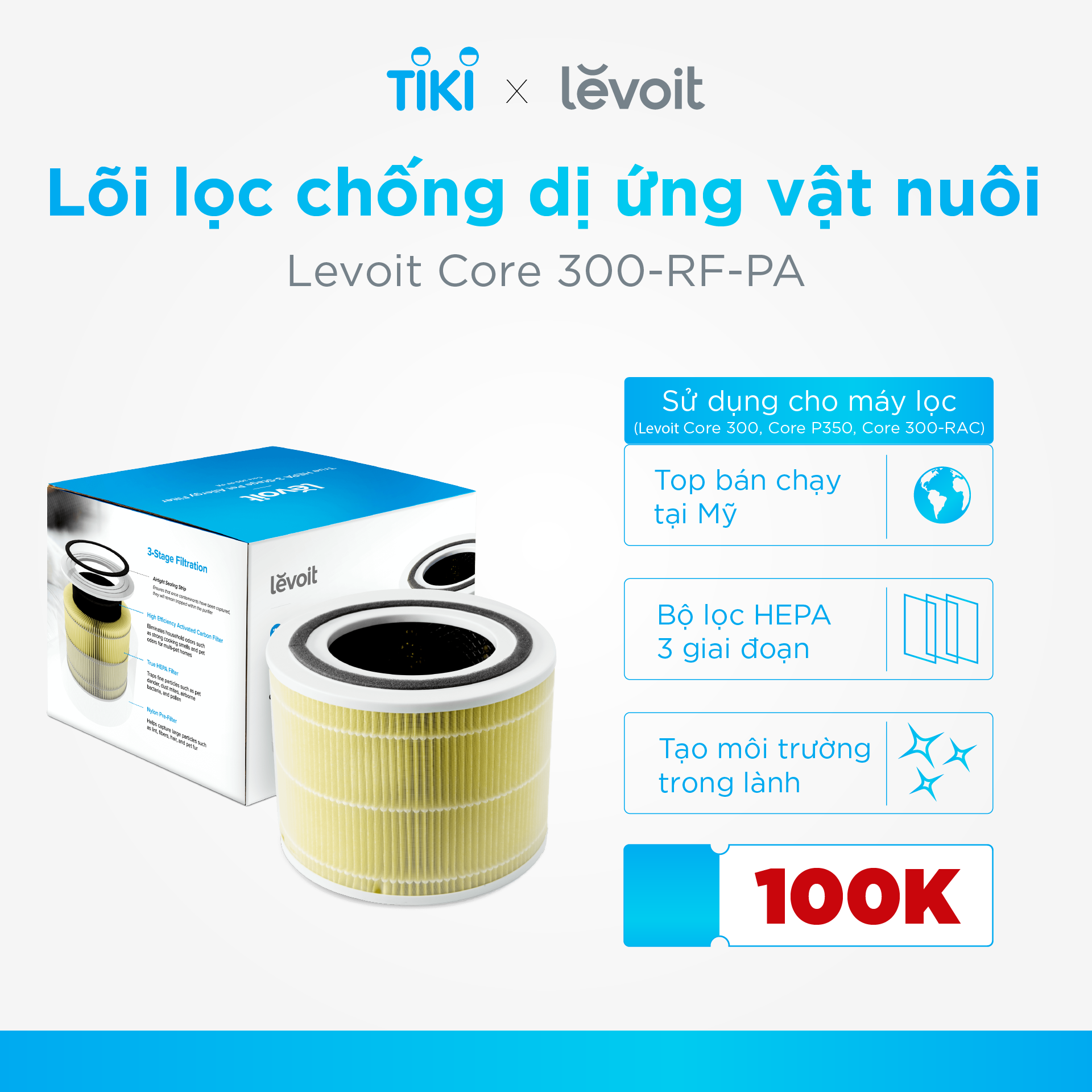 Lõi lọc diệt khuẩn hàng chính hãng cho máy lọc không khí Levoit Core 300-RF-PA