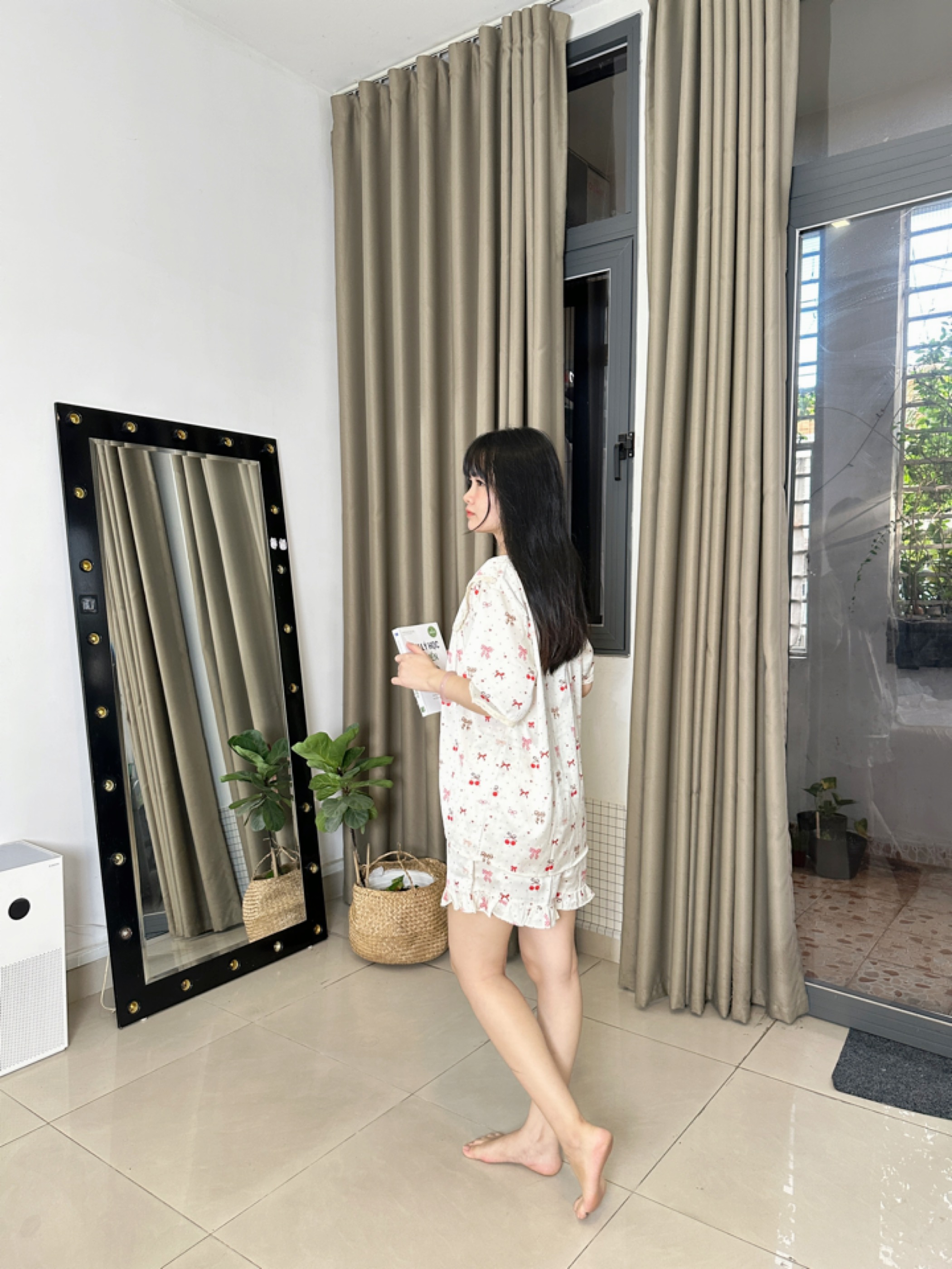 Bộ mặc nhà lụa latin hoạ tiết nơ xinh xắn, bộ ngủ mát mẻ thoải mái comfy, ở nhà vẫn xinh