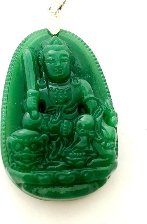 Mặt dây bản mệnh khắc ngài Văn Thù Bồ Tát đá mã não tự nhiên cho người tuổi Mão Bạc QTJ - MDNA122