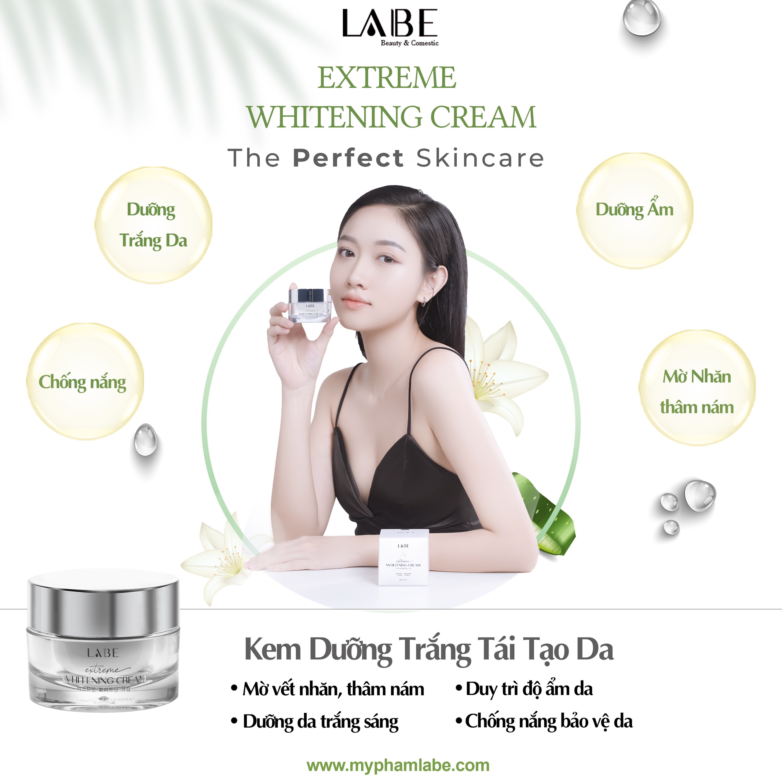 Kem dưỡng trắng da mờ thâm nám Extreme Whitening Cream 30g LABE