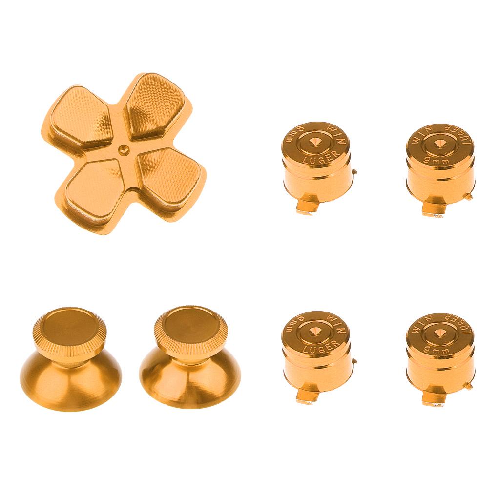 2Pieces Gamepad Metal ABXY Button + Analog Thumbsticks Joystick + Chrome D-pad for Sony PS4 DualShock Game Controller Gold+Red
