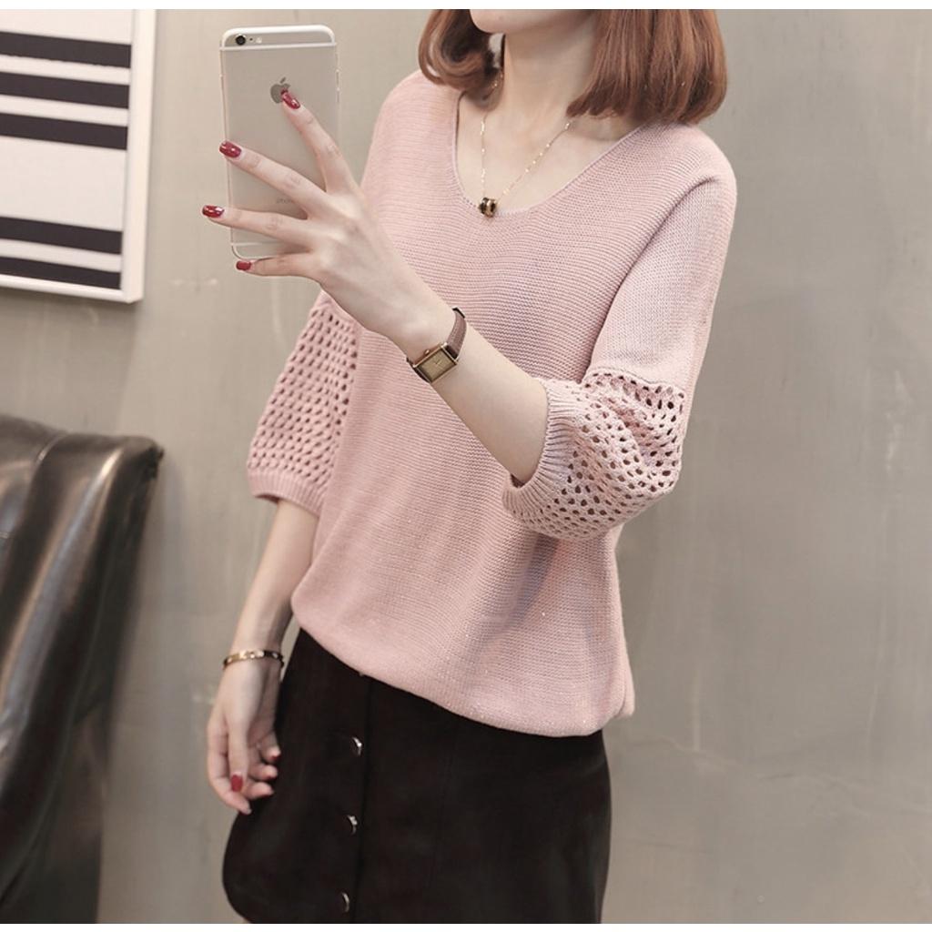 MS318 Áo len dáng suông tay lỗ