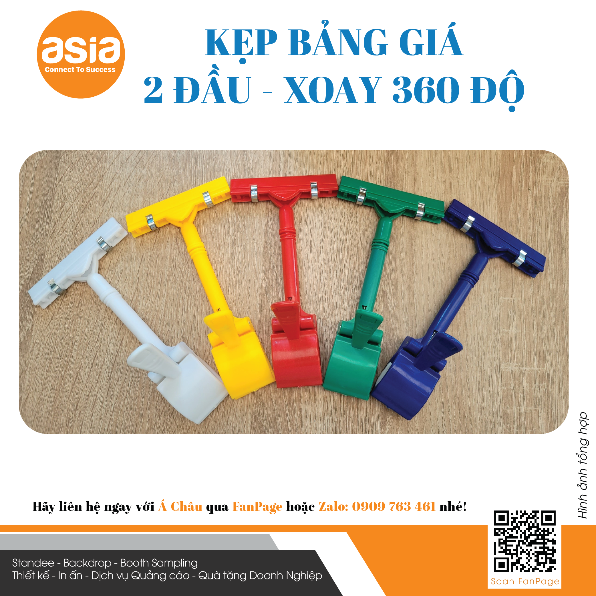 Kẹp wobbler 2 đầu thẳng, xoay 360 độ, Giao màu ngẫu nhiên