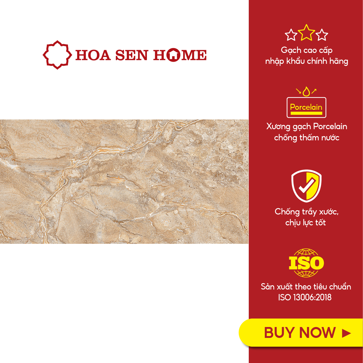 Gạch men ốp tường LUSTRA INCEF0300600007TD màu nâu vàng, vân đá tự nhiên, men Nano chống thấm, chống trầy tốt, kích thước 300mmx600mm, thùng 6 viên - Hàng chính hãng