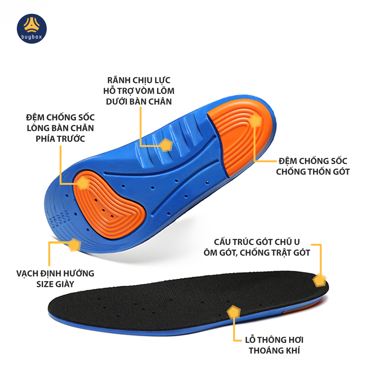 Bộ 3 mẫu lót giày thể thao, đêm êm bàn chân khi vận động, dùng để thay thế lót cũ - Buybox - BBPK26_BBPK128_BBPK155