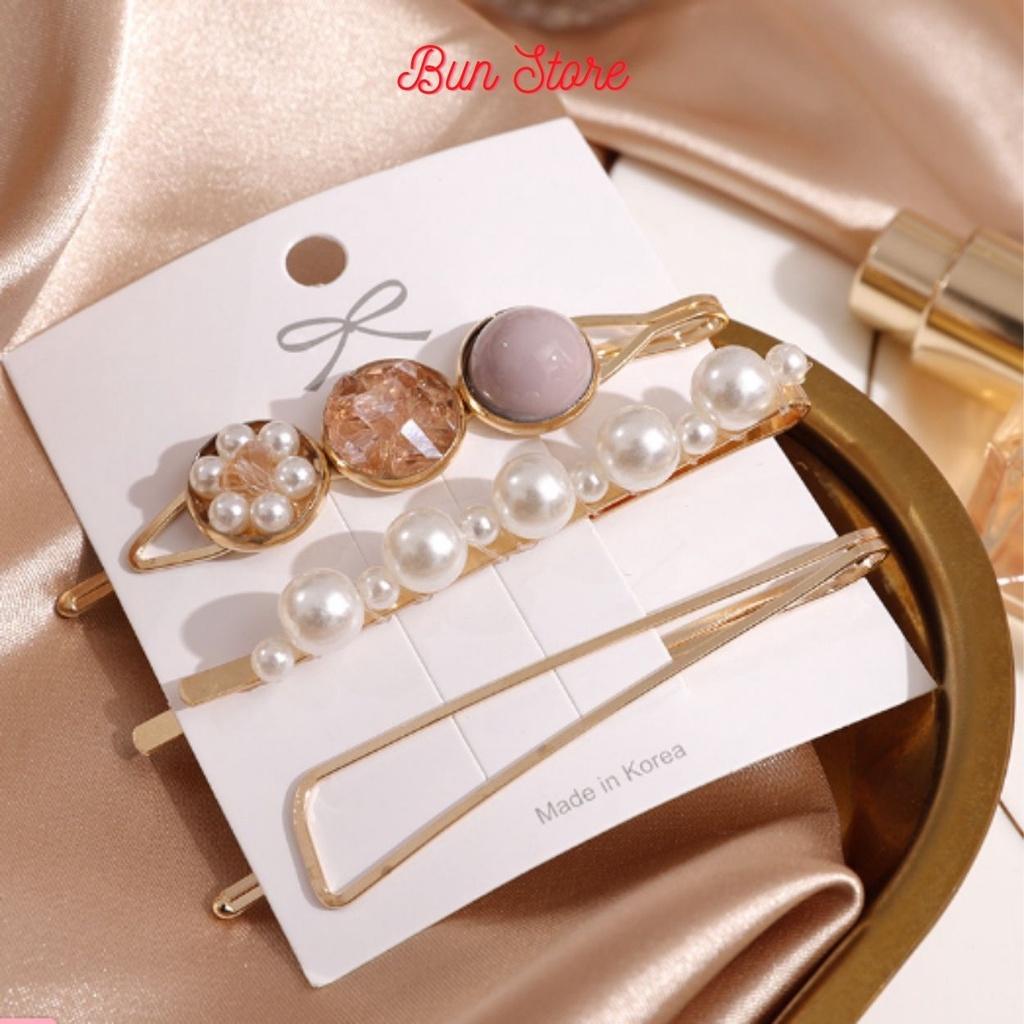 Set 3 Kẹp tóc đính ngọc phong cách Hàn Quốc xinh xắn cho nữ