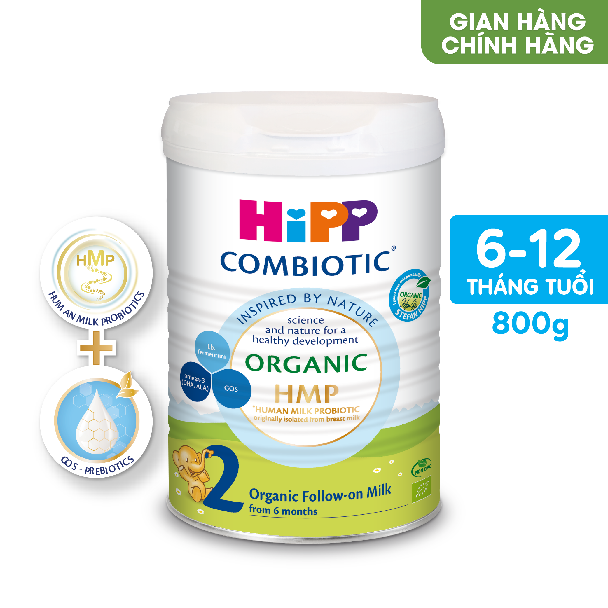 Thùng 6 lon sữa bột dinh dưỡng công thức HiPP 2 Organic Combiotic chất lượng hữu cơ tự nhiên an toàn, bổ sung Omega 3 (DHA & ALA) dành cho trẻ từ 6 đến 12 tháng tuổi (6 lon x 800g)