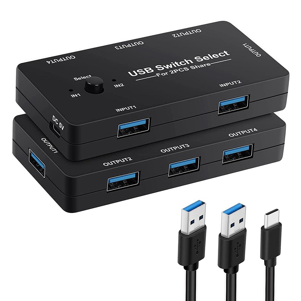 Công tắc USB KVM Switch USB 2.0 Switch KVM cho Windows 10 PC Máy in chuột 2 PCS Chia sẻ 4 Thiết bị Công tắc USB