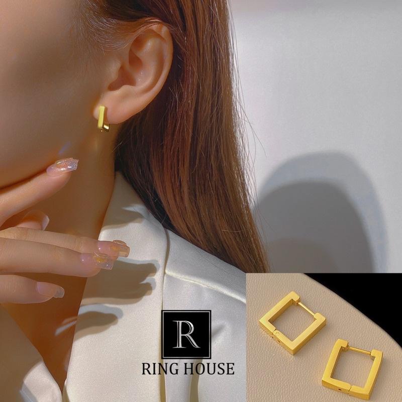 Khuyên tai bông tai nam nữ khối vuông vàng gold đẹp