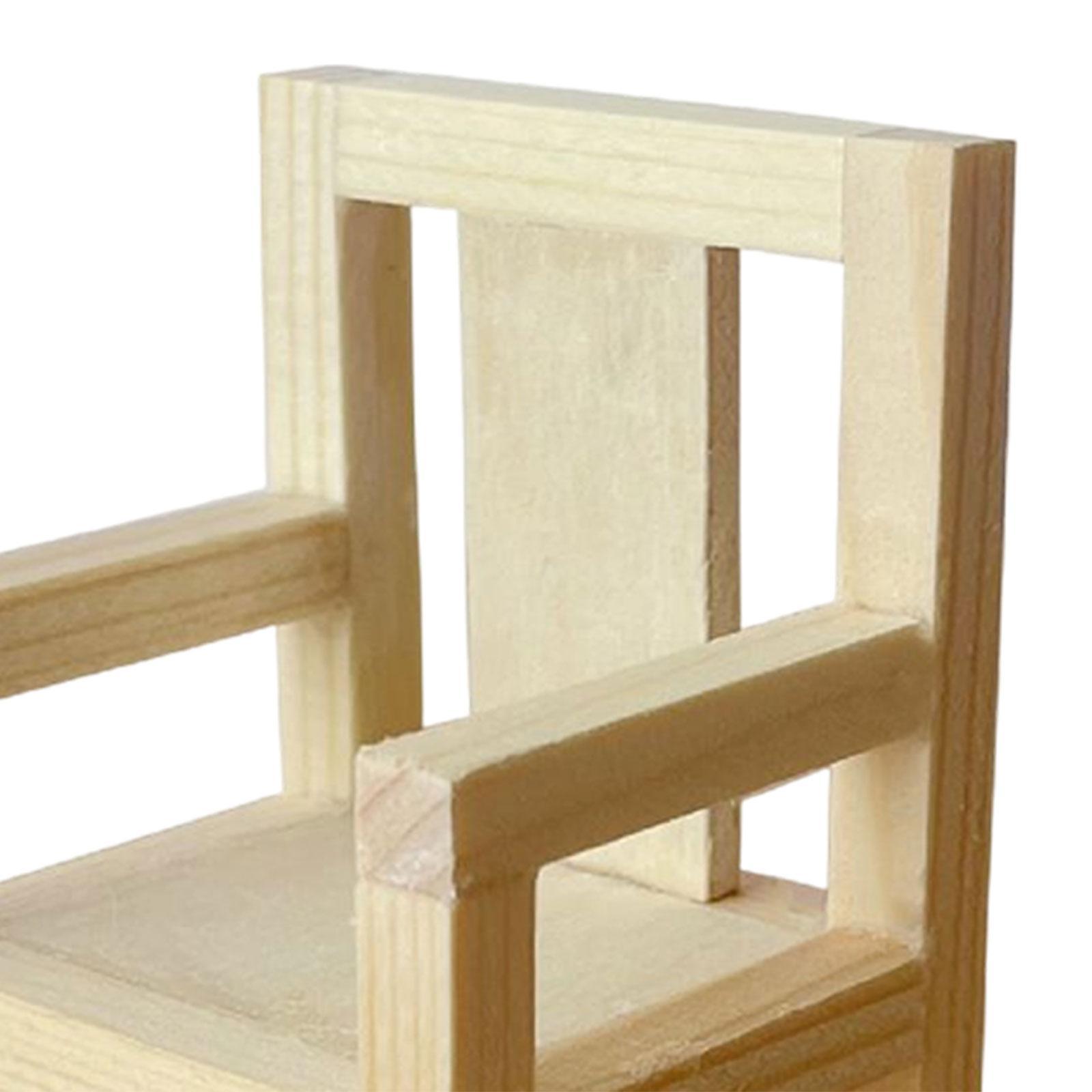 Wooden Dollhouse Miniature Chair Ornaments Decoration Furniture Model DIY Simulation Mini Accessories for Kids Toy Pretend Play Toy