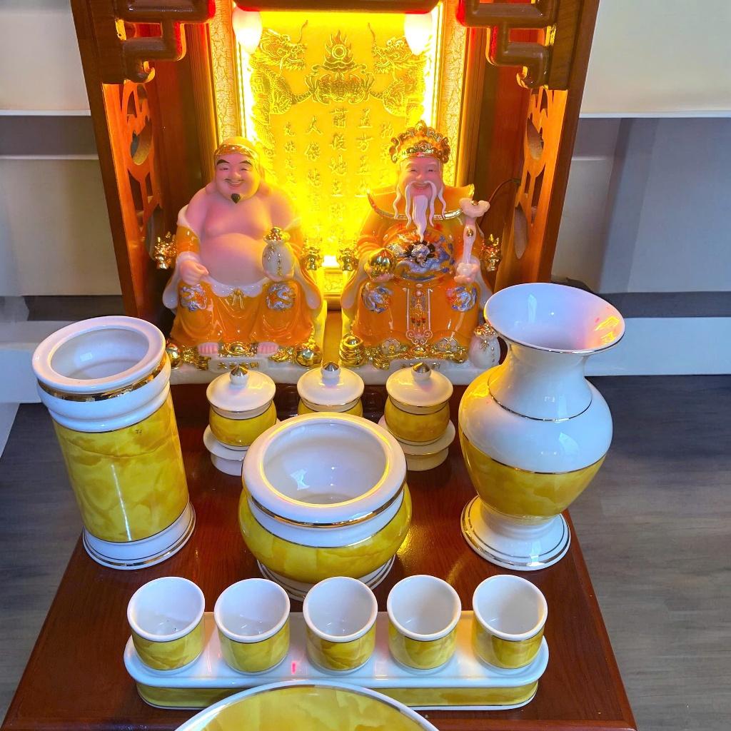 Set ban thần tài men đá vàng RỒNG VIỆT, bộ thờ thần tài đầy đủ cho gia chủ mệnh thổ, kim