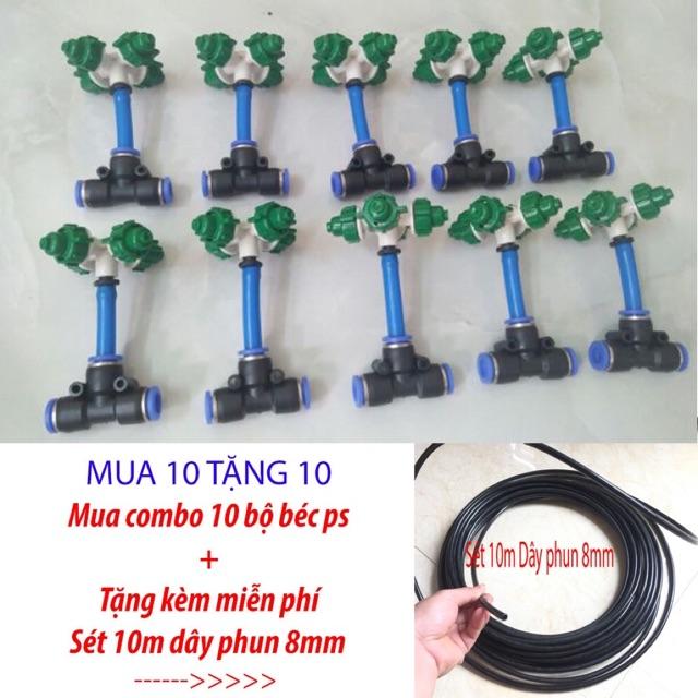 Combo 10 bộ béc phun sương tặng 10m dây 8mm.