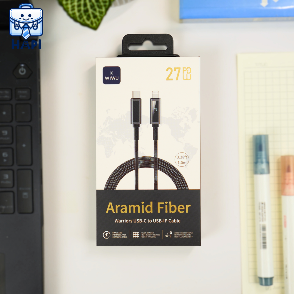Cáp sạc hàng chính hãng WiWU Aramid Fiber Warriors Type-C to L Wi-C080 lớp bảo vệ aramid siêu bền, đầu hợp kim chống gỉ